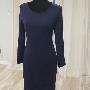 Navy blue dress with cute button sleeve design